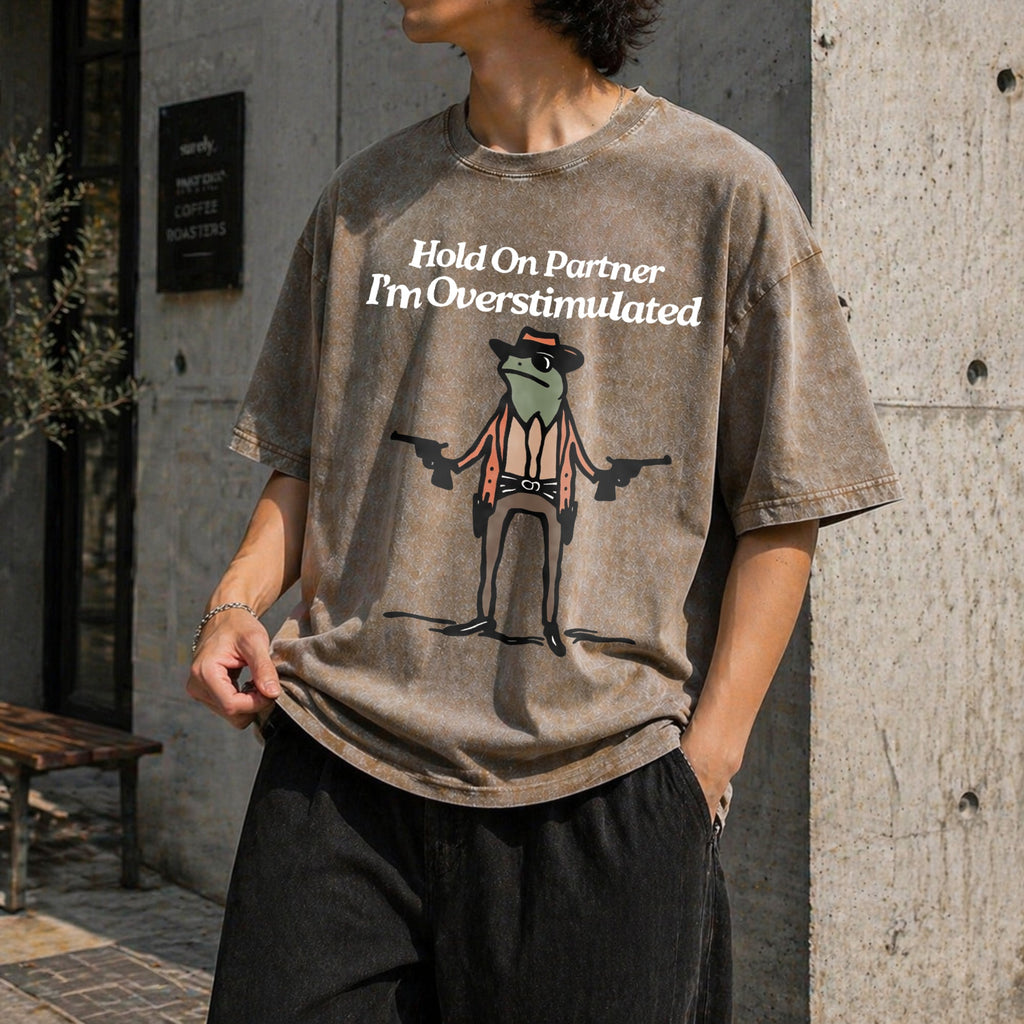 Hold On I'm Overstimulated Funny Vintage Washed T-Shirt product image 3