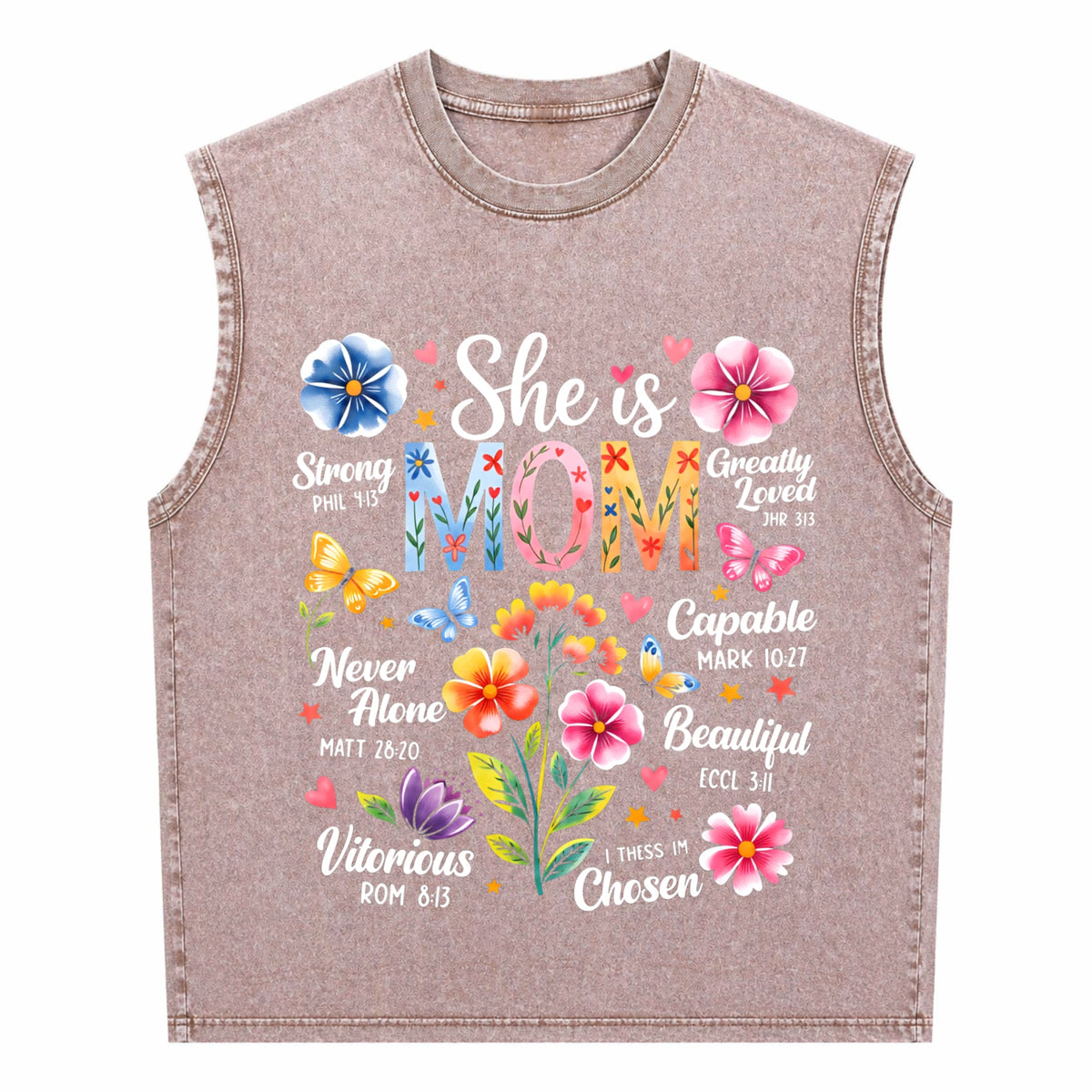She Is Mom Bible Verses Christian Boho Floral Mother's Men's Washed Tank Top