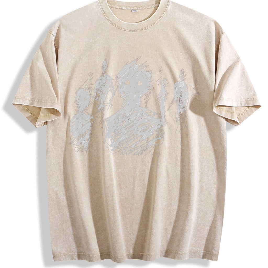 Black With Abstract Character Vintage Washed T-Shirt product image 1