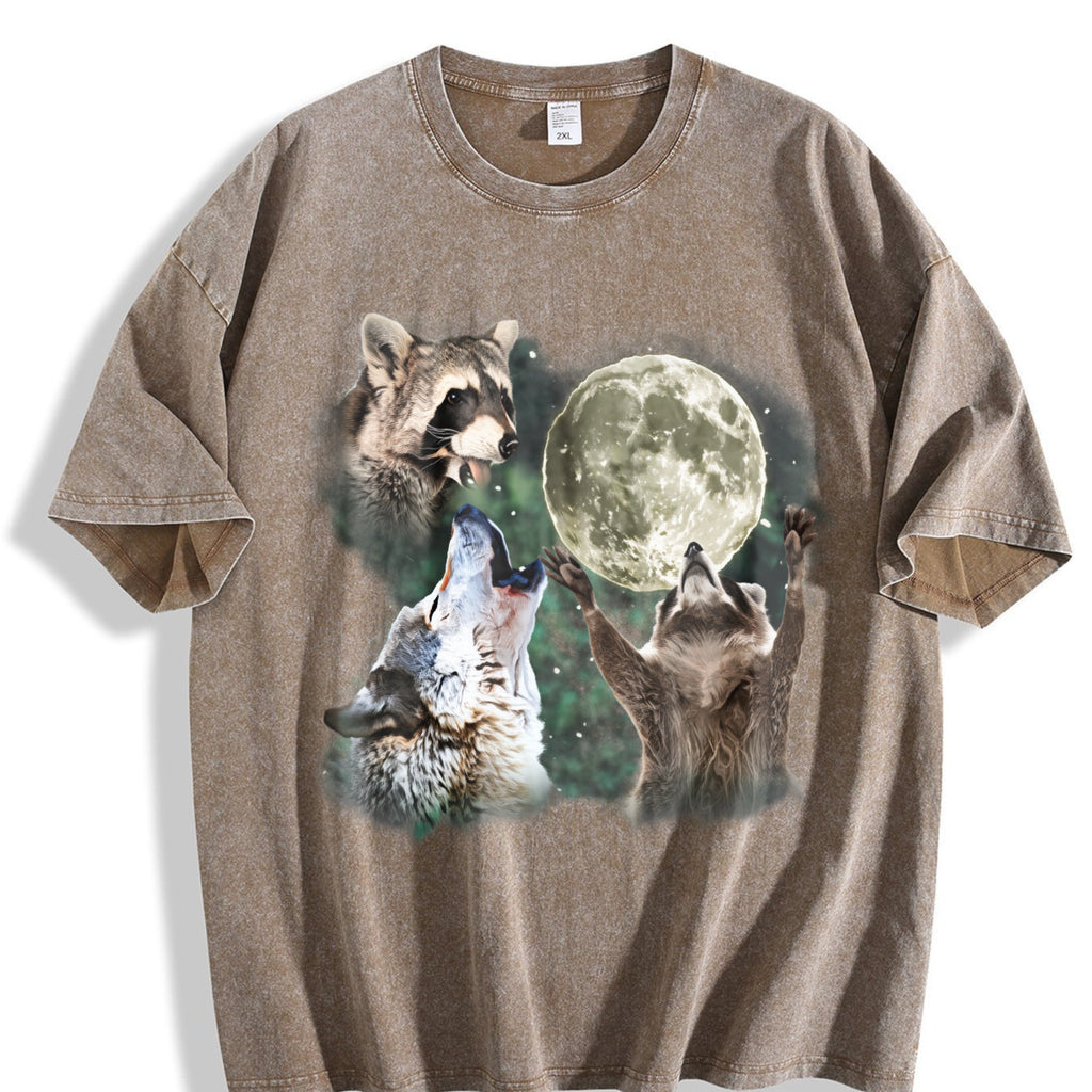 Raccoon And Wolf Vintage Washed T-Shirt product image 3