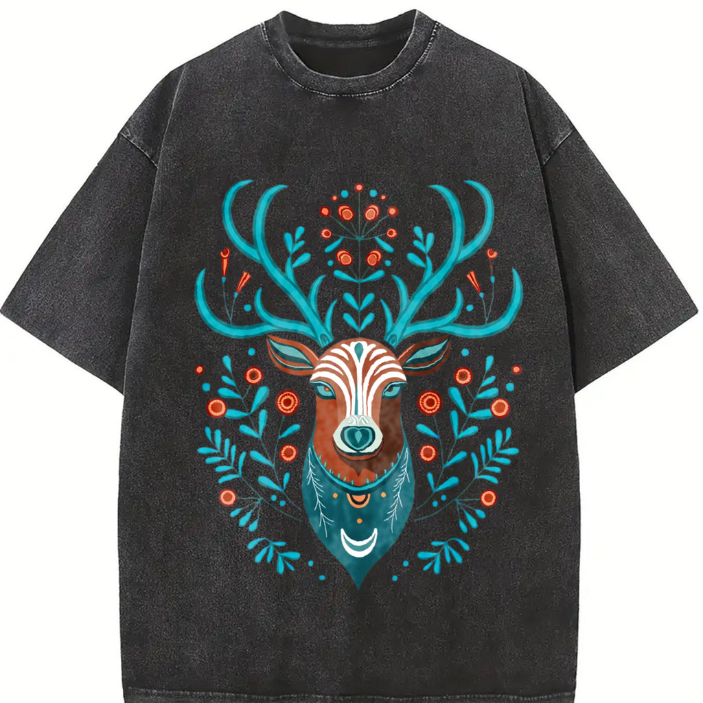 Animal With Faux Deer Head Vintage Washed T-Shirt product image 2