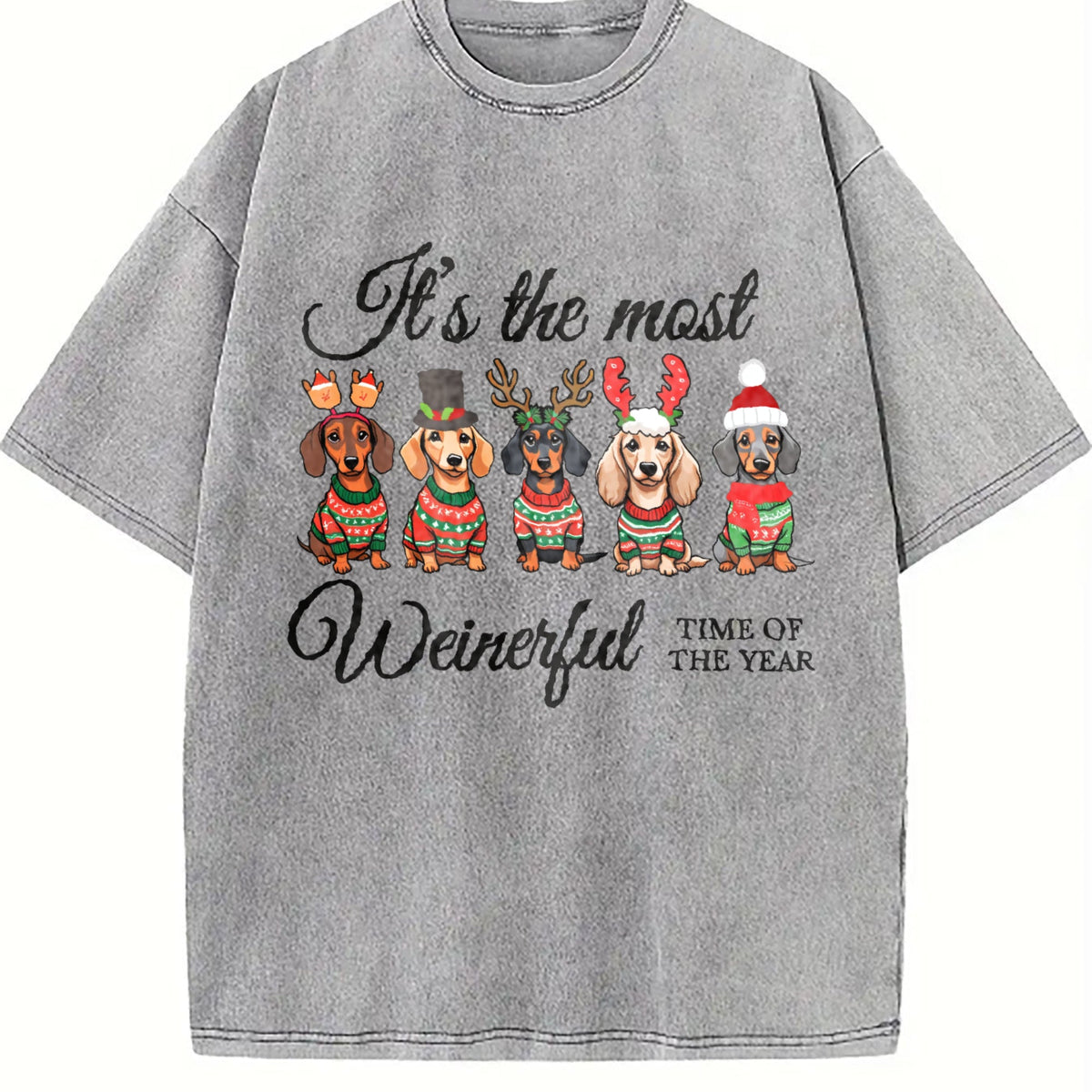 Dachshund Christmas Vintage Washed T-Shirt product image 4
