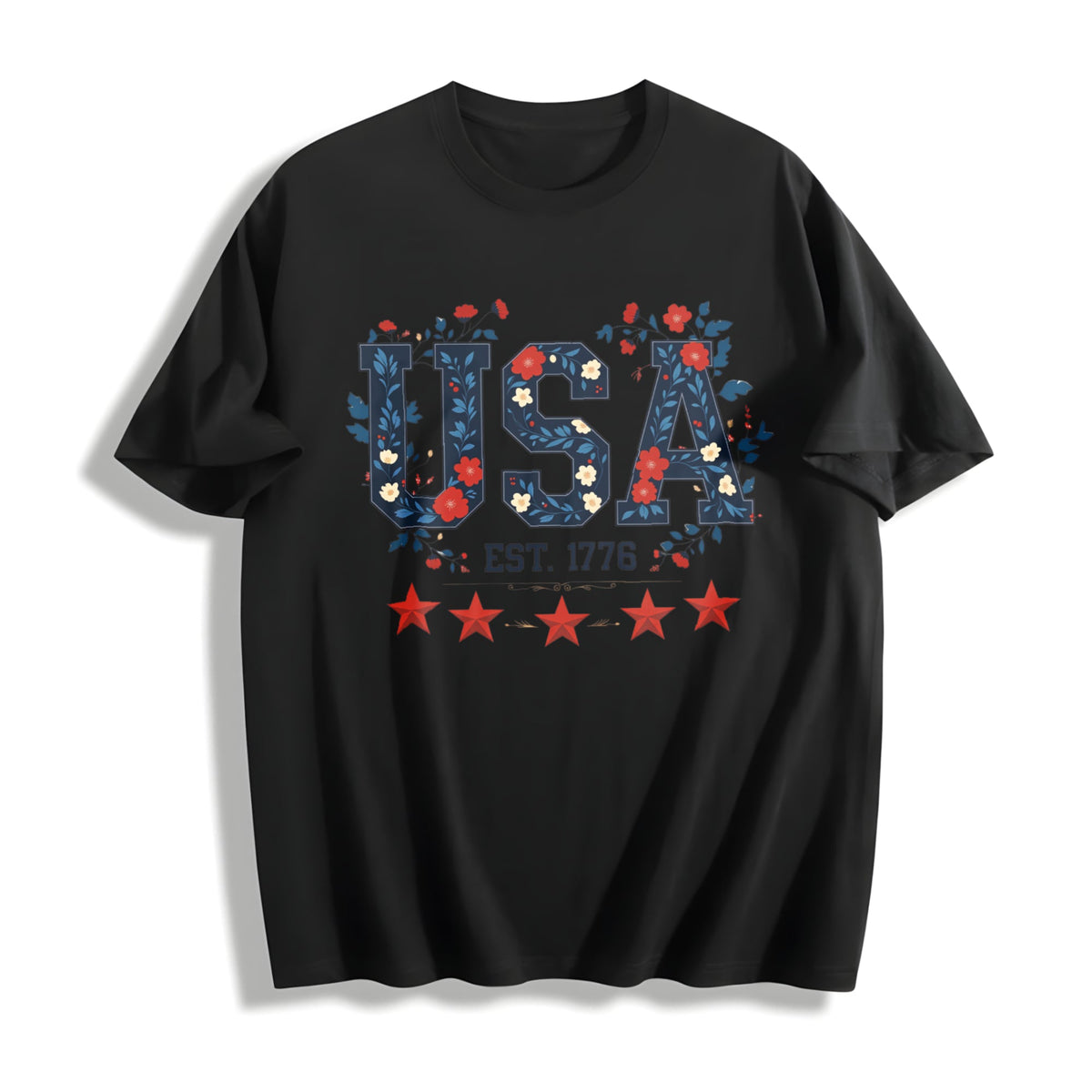 Patriotic USA 1776 - Red With Stars & Stripes Cotton T-Shirt product image 1
