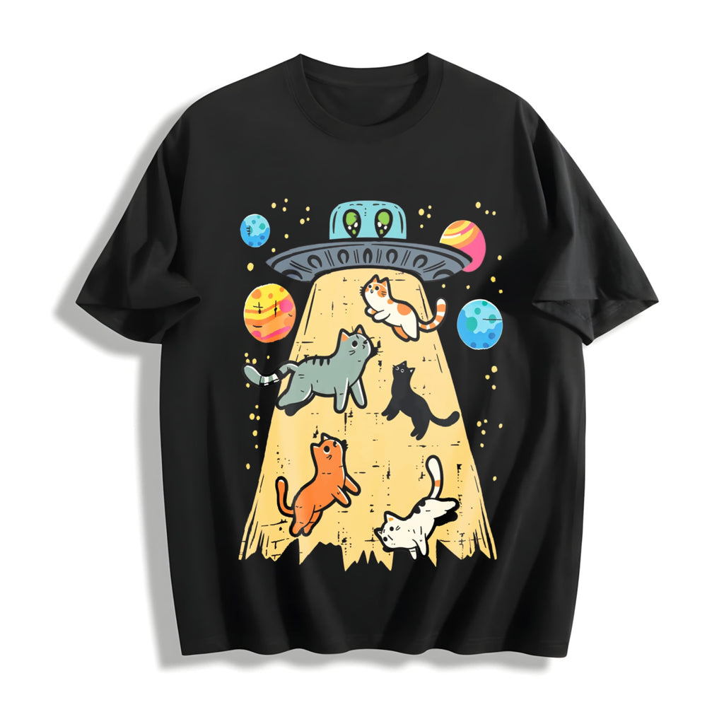Summer UFO Takeaway Cute Cat Cotton T-Shirt product image 1