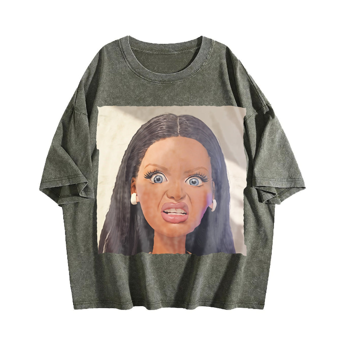 Funny Surprised Doll Face Vintage Washed T-Shirt product image 4