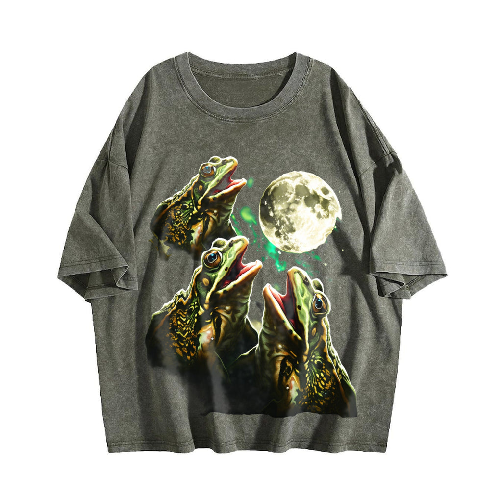 Frogs Howling To Moon 90s Vintage Washed T-Shirt product image 4