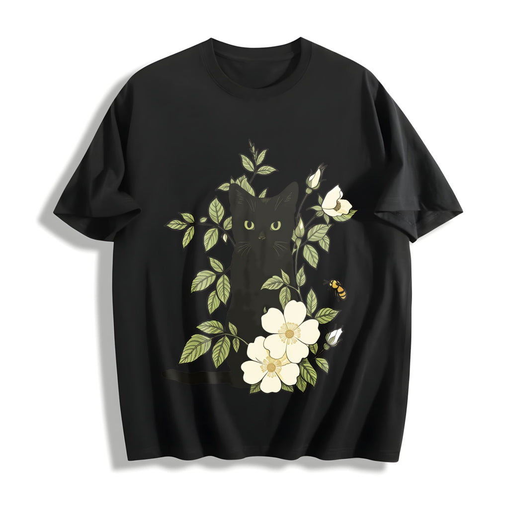 Animal Floral Cat Summer Cotton T-Shirt product image 1