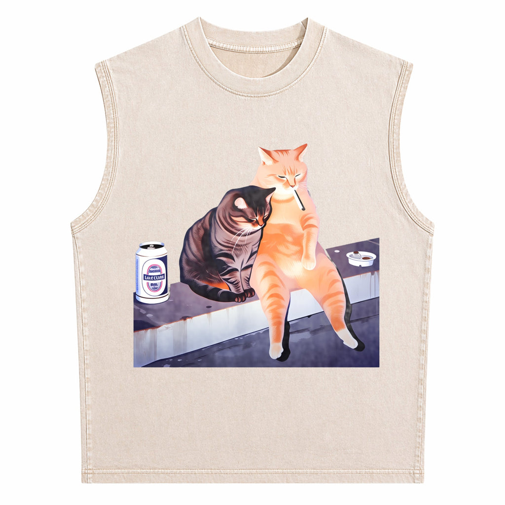 Smoking Cat Meme For Cat Lovers Black Humorous Perfect Men's Washed Tank Top