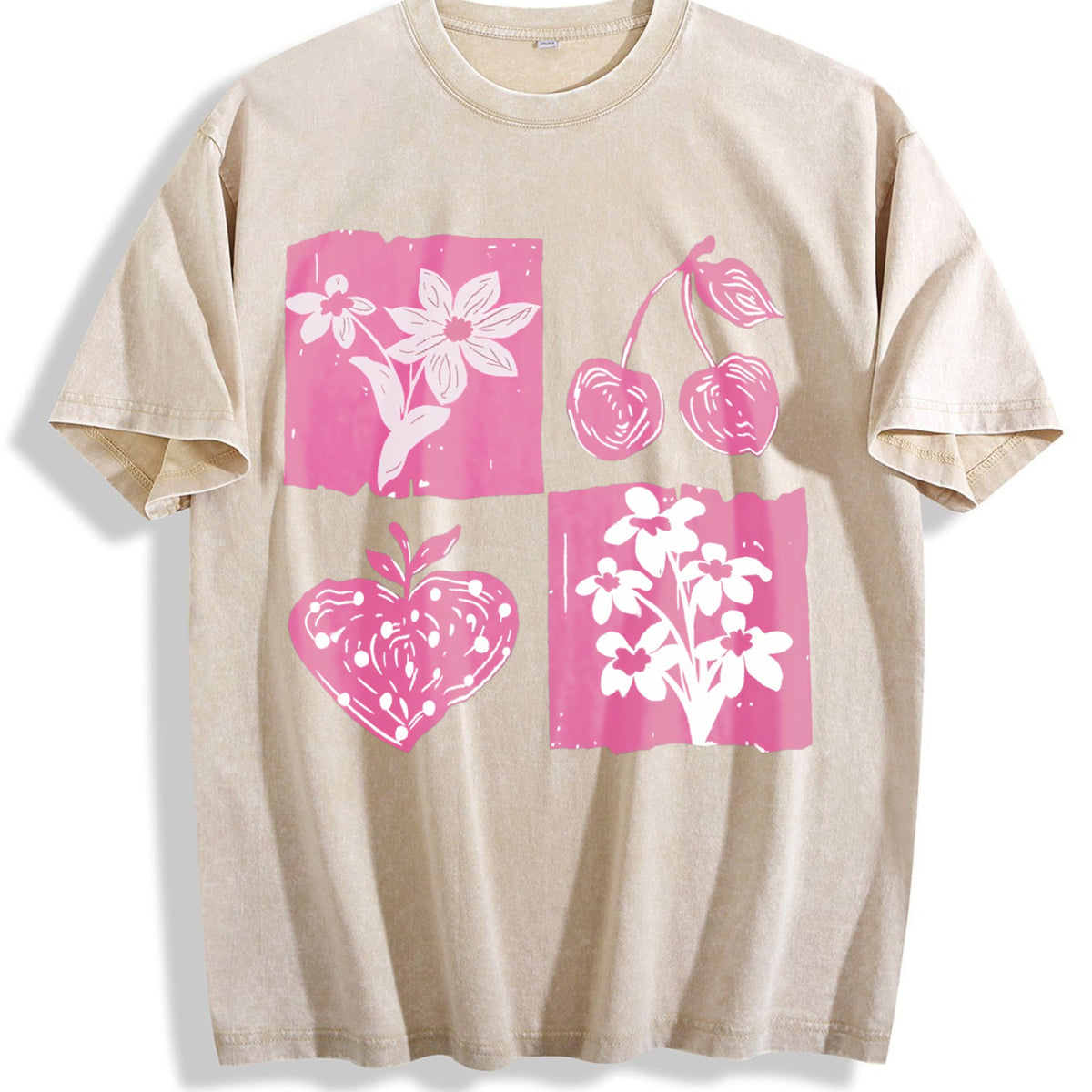 Pink Cherry And Fruit Vintage Washed T-Shirt product image 1