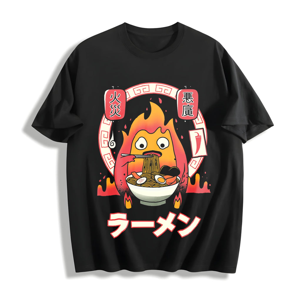 Howl's Moving Castle Calcifer Ramen - Ghibli Cotton T-Shirt product image 1