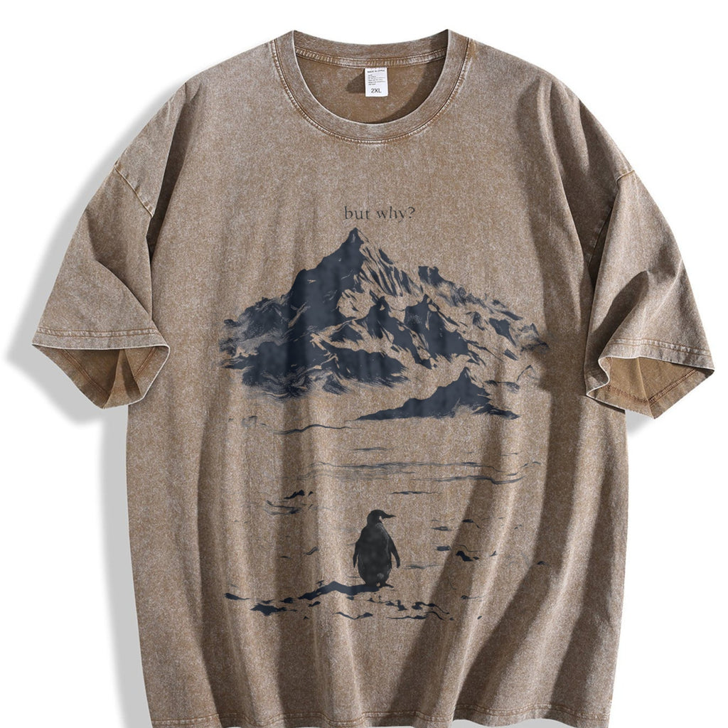 Lone Penguin Mountain Meme Vintage Washed T-Shirt product image 3