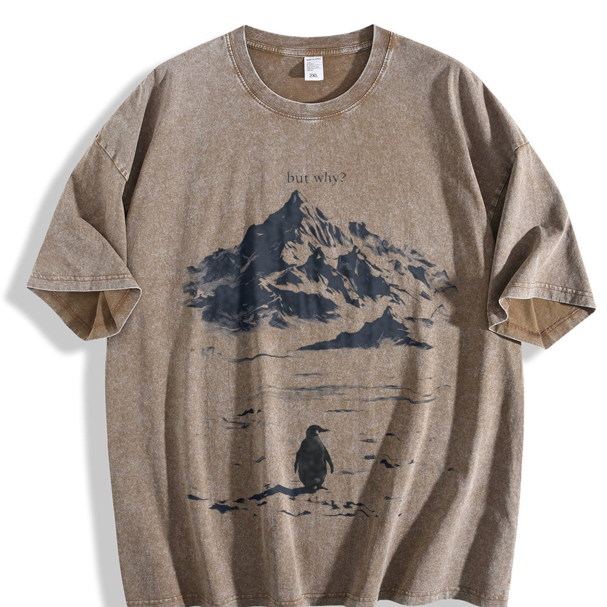 Lone Penguin Mountain Meme Vintage Washed T-Shirt product image 3