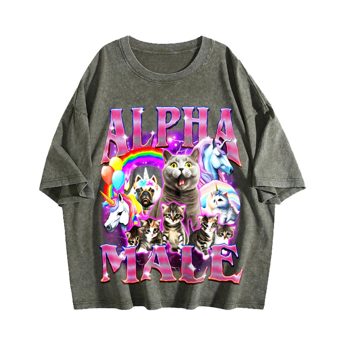 Alpha Male Unicorn Ironic 90s Vintage Washed T-Shirt product image 4