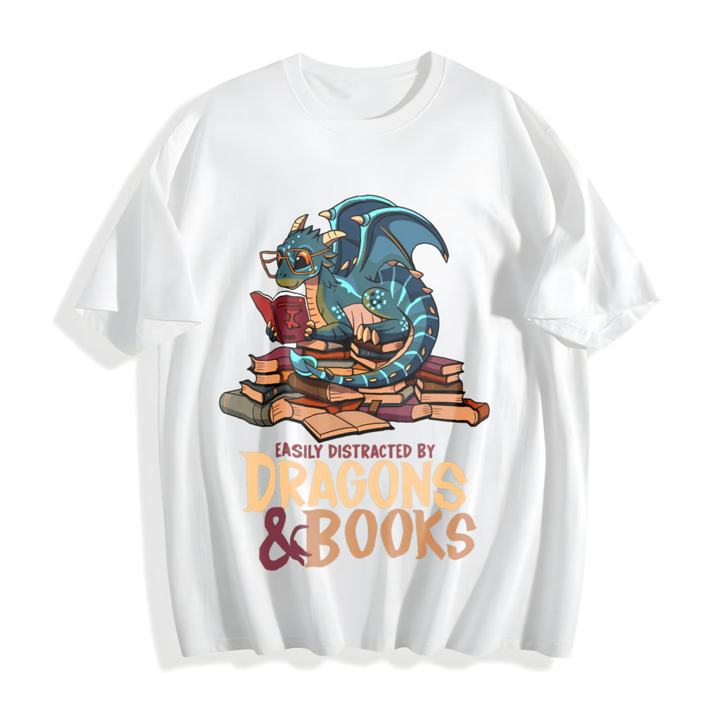 Blue Dragon Buried In Books Letter Cotton T-Shirt product image 2