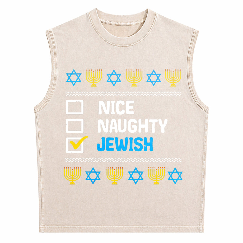 Nice Naughty Jewish Ugly Hanukkah Chanukah Jew Men's Washed Tank Top