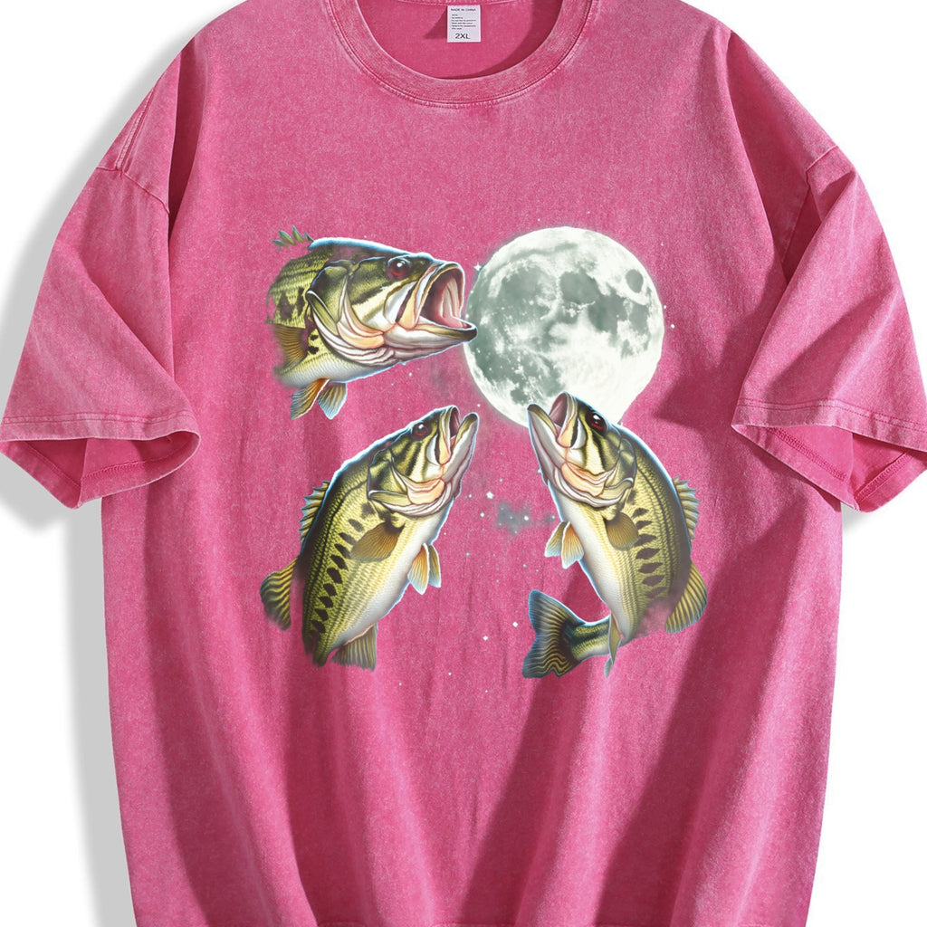 Bass Fish Howling At Moon 90s Vintage Washed T-Shirt product image 7