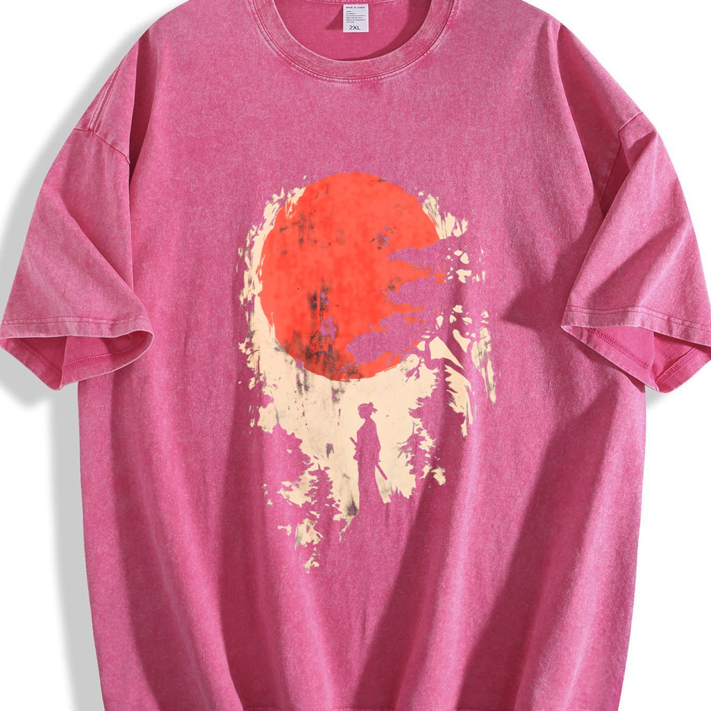 Distressed Red Sun Art Vintage Washed T-Shirt product image 5