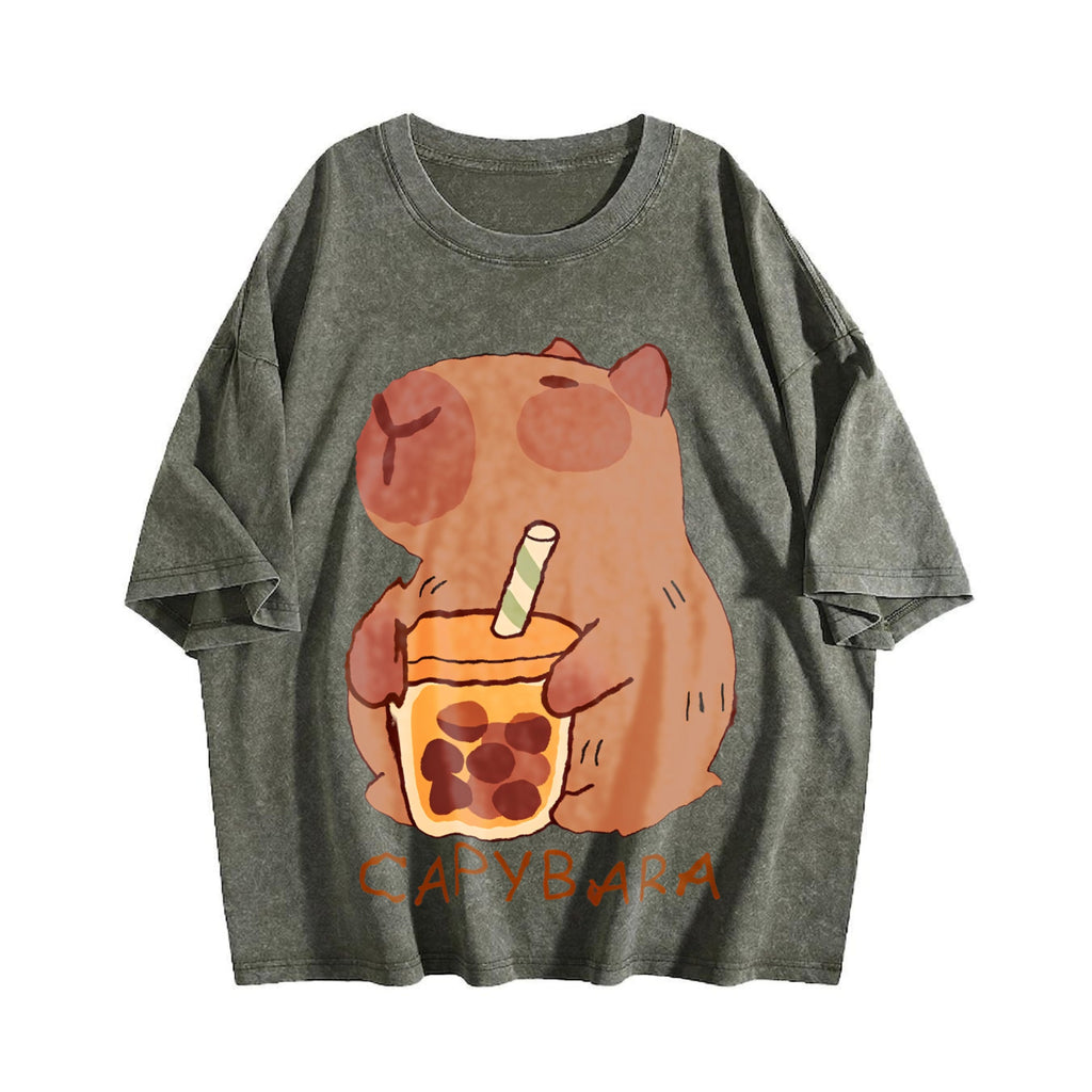 Capybara - Cute & Tea Vintage Washed T-Shirt product image 4