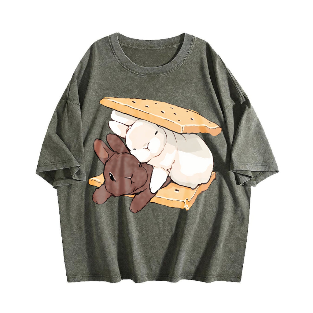 Two Rabbits Lying Vintage Washed T-Shirt product image 4