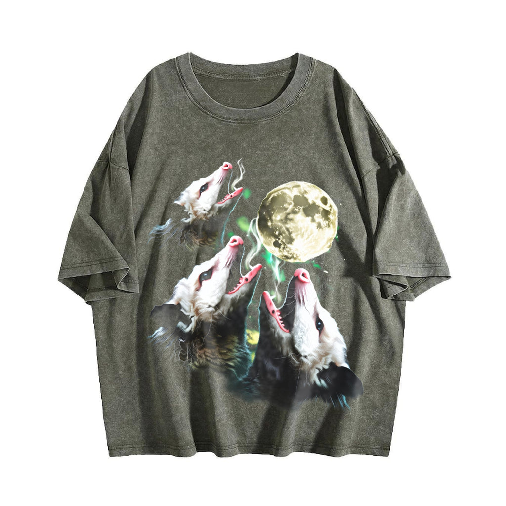 Opossum Howling To Moon 90s Vintage Washed T-Shirt product image 4
