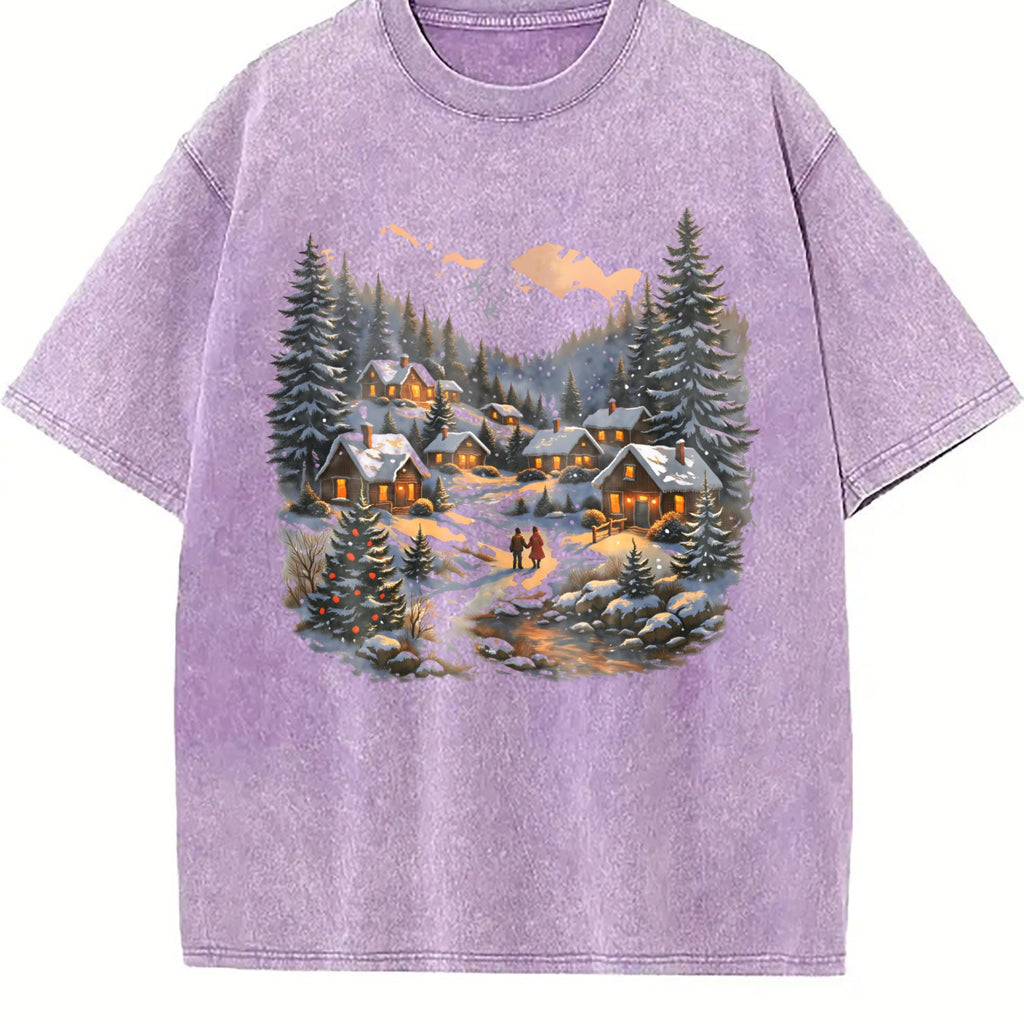Christmas Winter Village Vintage Washed T-Shirt product image 6