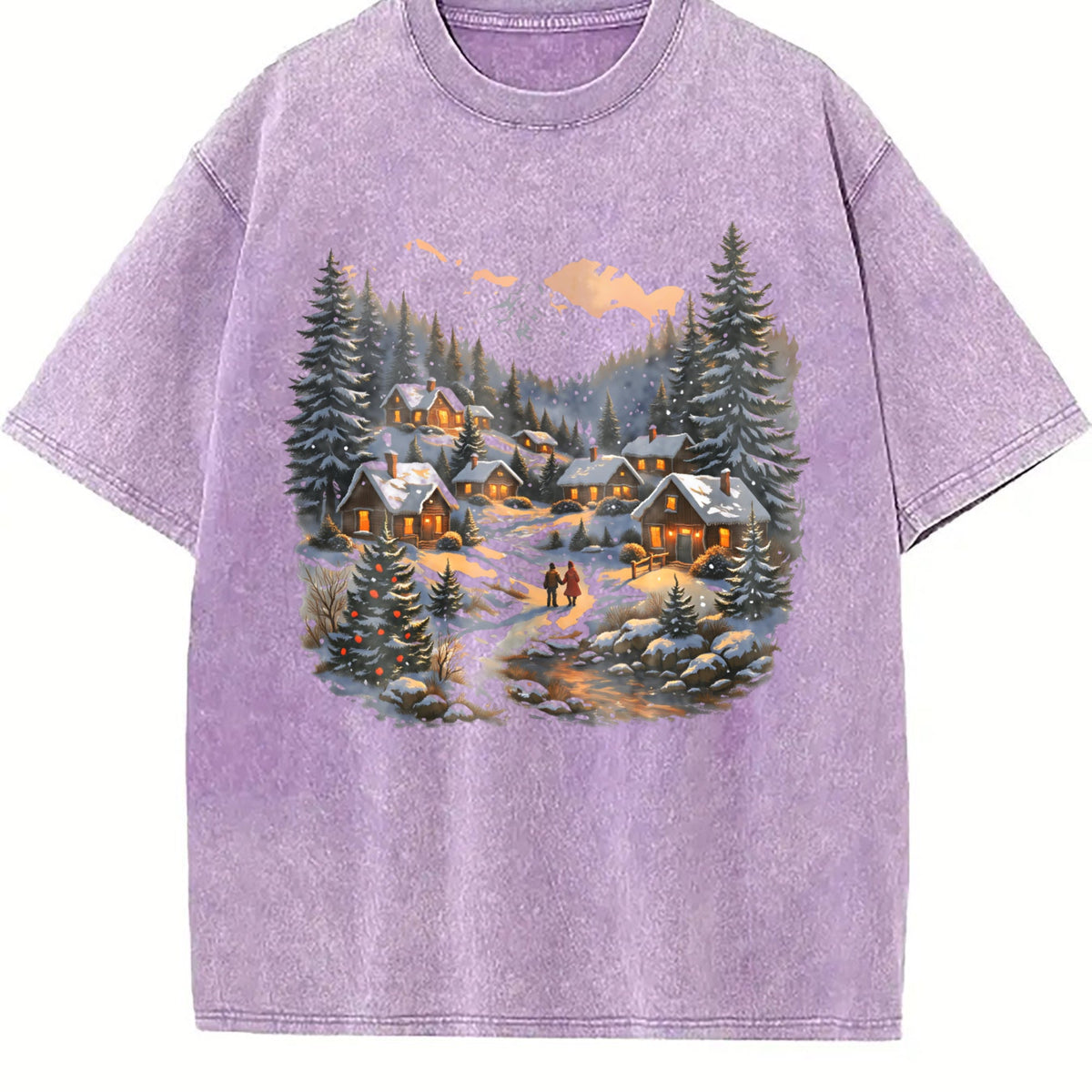 Christmas Winter Village Vintage Washed T-Shirt product image 6