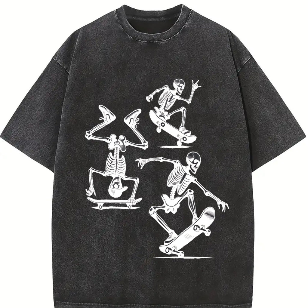 3 Skeletons Skateboarding 90s Vintage Washed T-Shirt product image 2