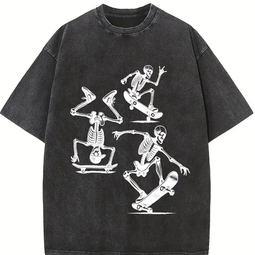 3 Skeletons Skateboarding 90s Vintage Washed T-Shirt product image 2