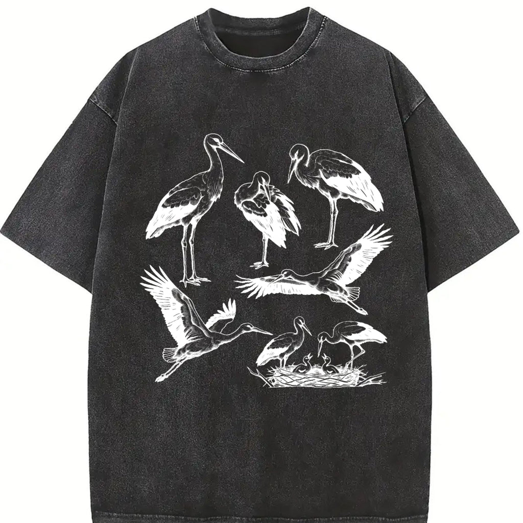 Stork Bird 90s Tattoo Vintage Washed T-Shirt product image 2