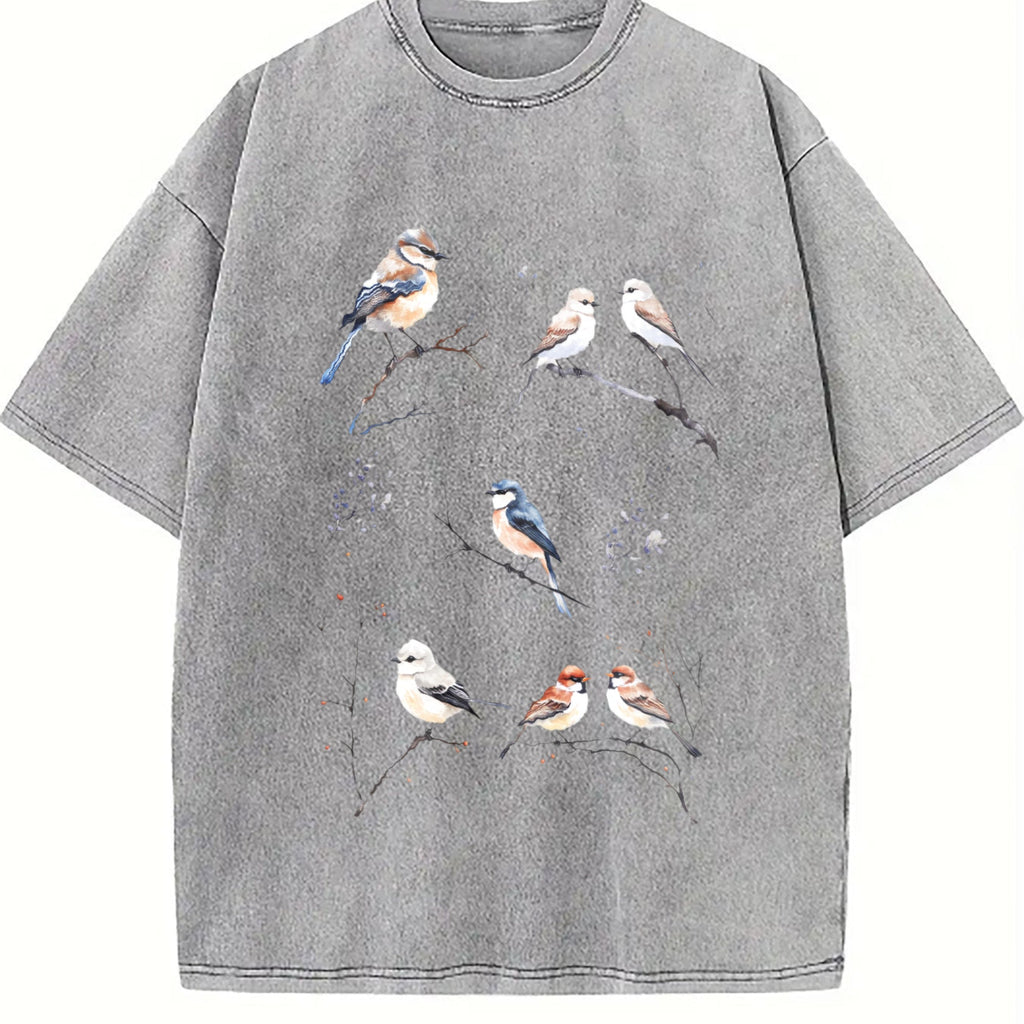 Winter Birds 90s Tattoo Vintage Washed T-Shirt product image 5