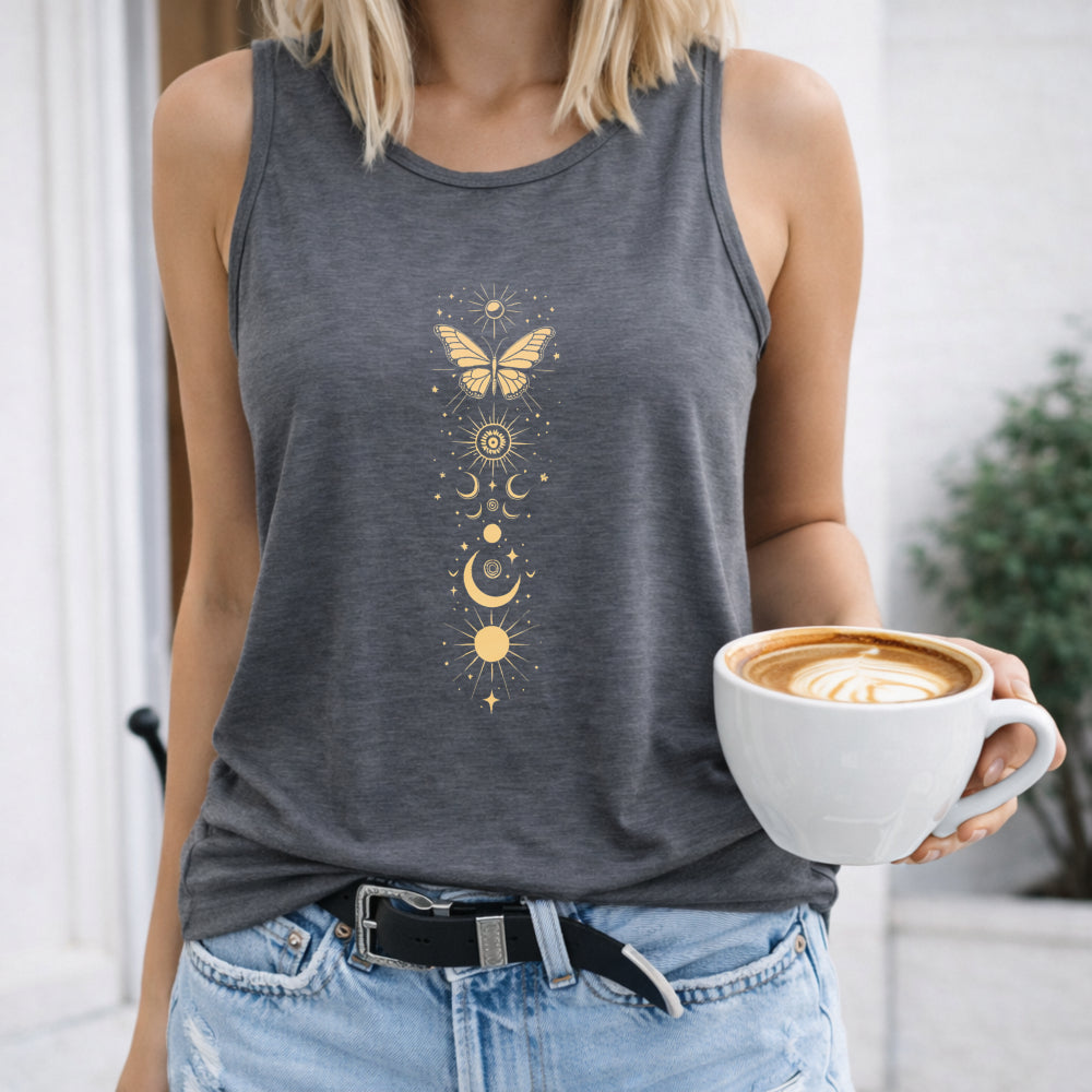 Golden Butterfly Celestial Symbols Women's Tank Top