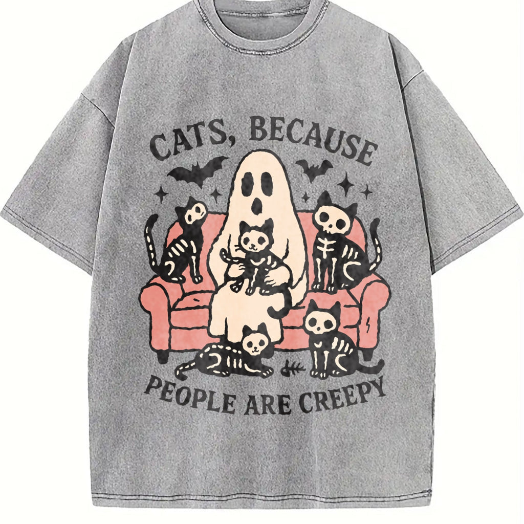 Summer Cats Sofa Skull Cat Vintage Washed T-Shirt product image 5