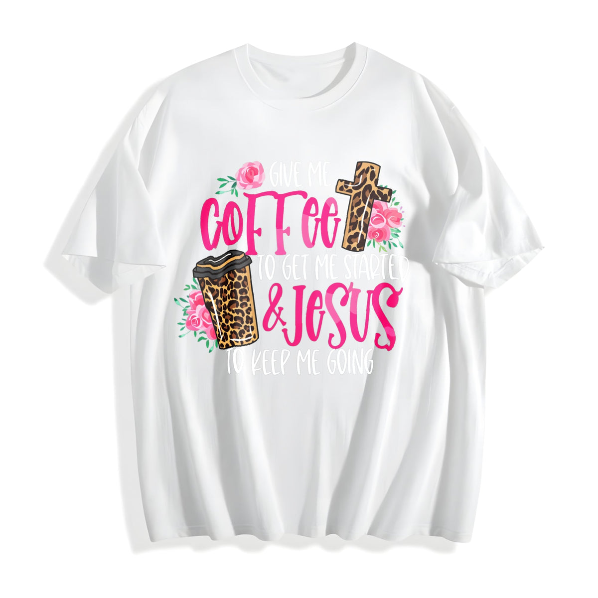 Funny Coffee & Faith - & Jesus Pink On Black Cotton T-Shirt product image 2