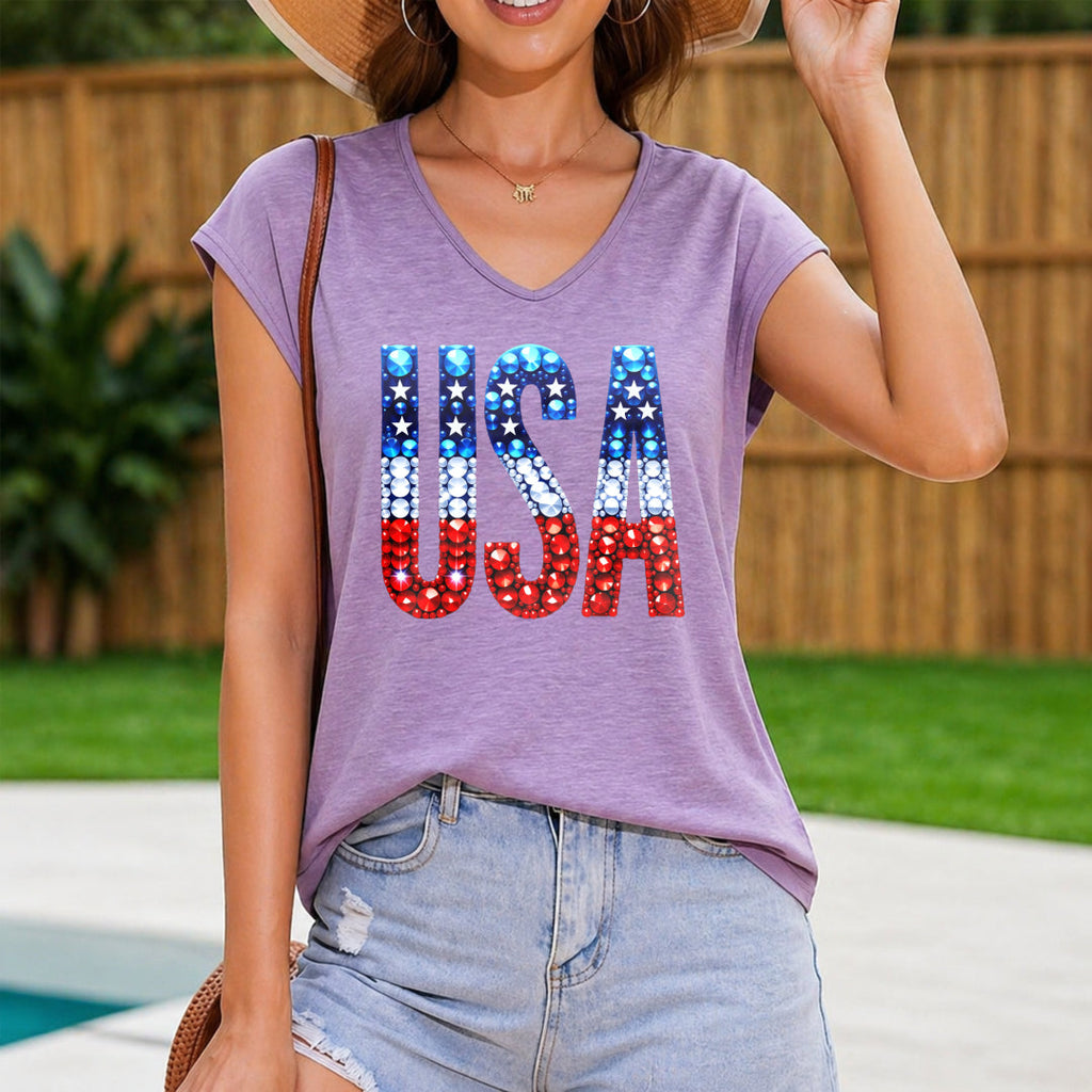 Patriotic USA Flag - Grey With Red Women's V-Neck Tank Top