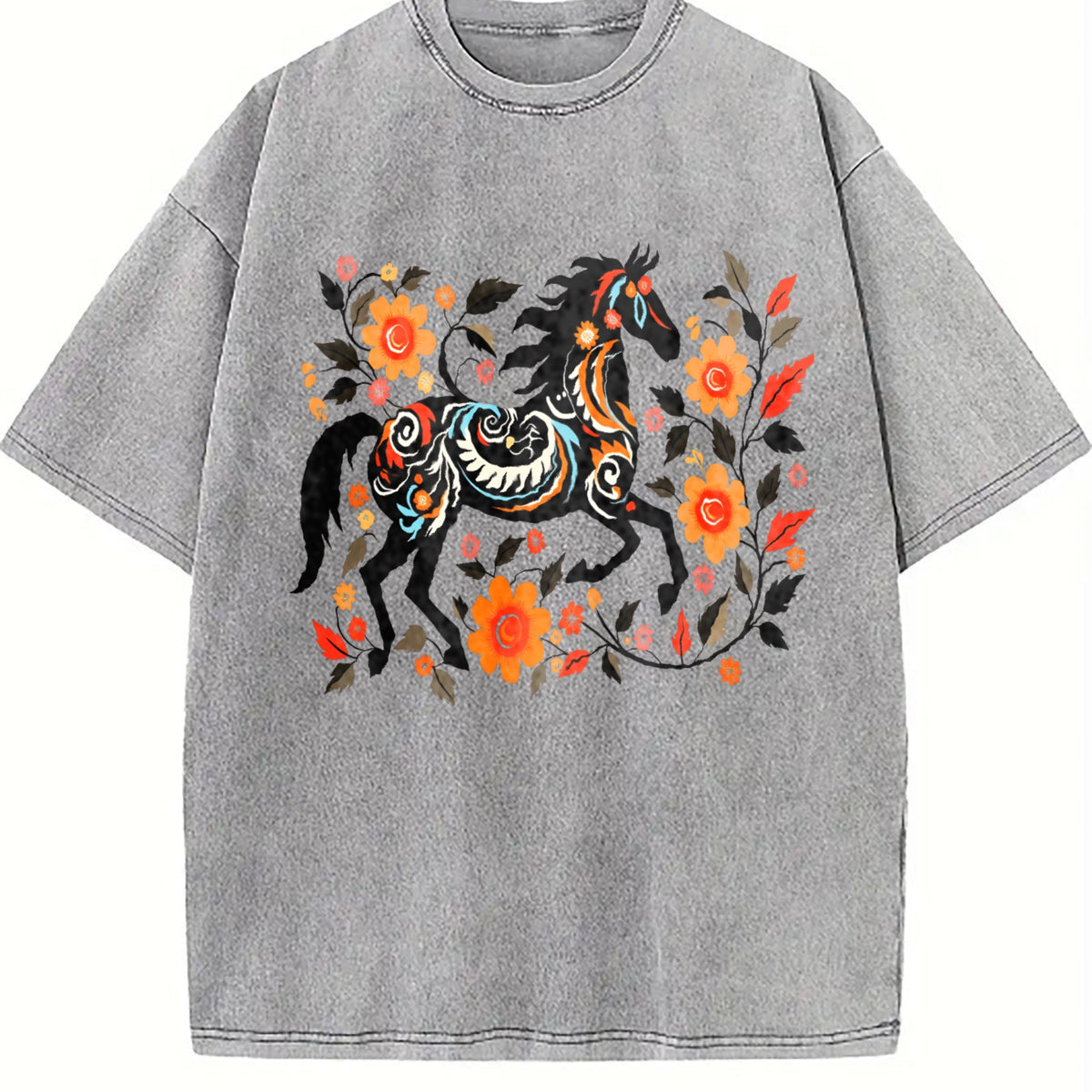 Bohemian Floral & Black Horse - -inspired Vintage Washed product image 5