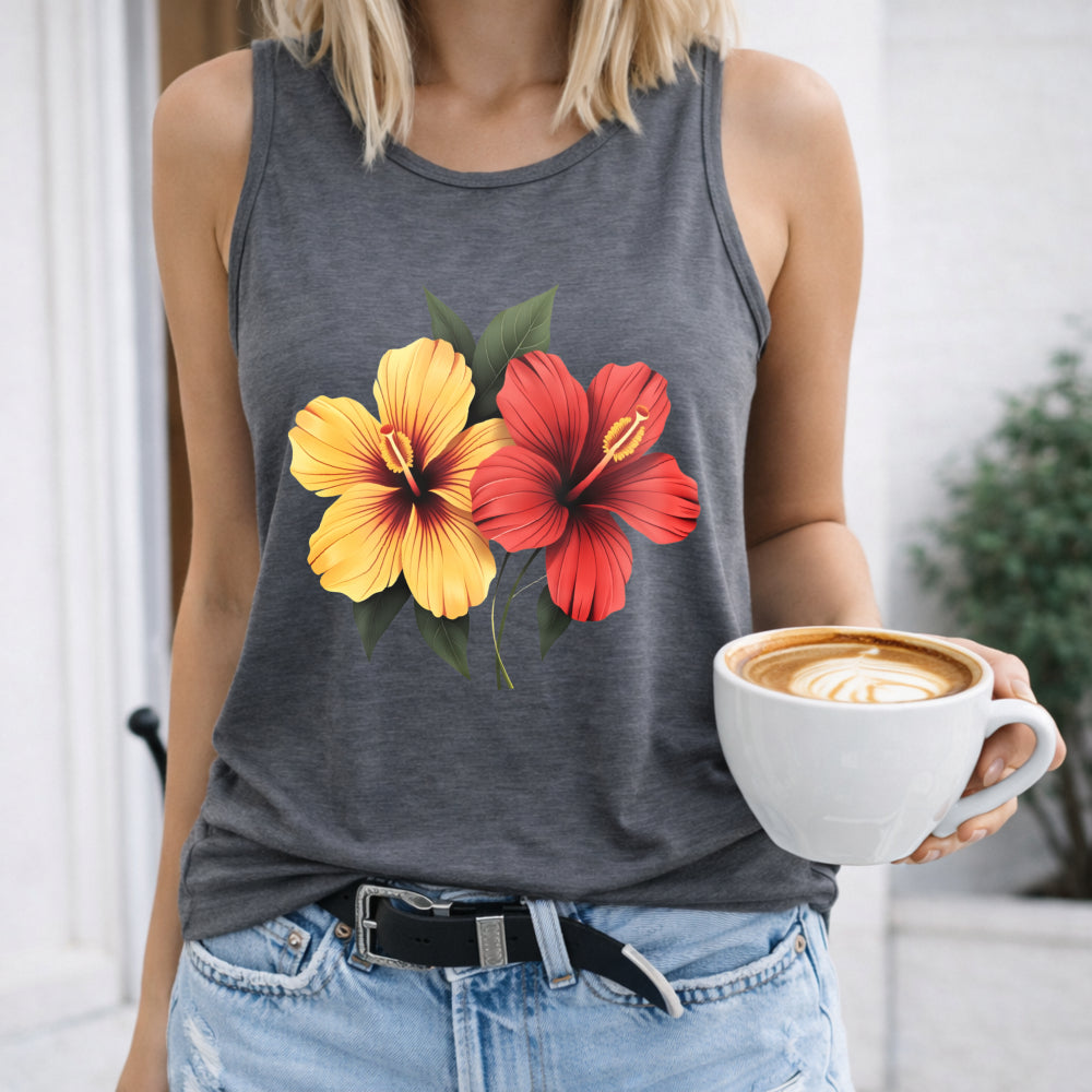 Red and Yellow Hibiscus Flowers Women's Tank Top