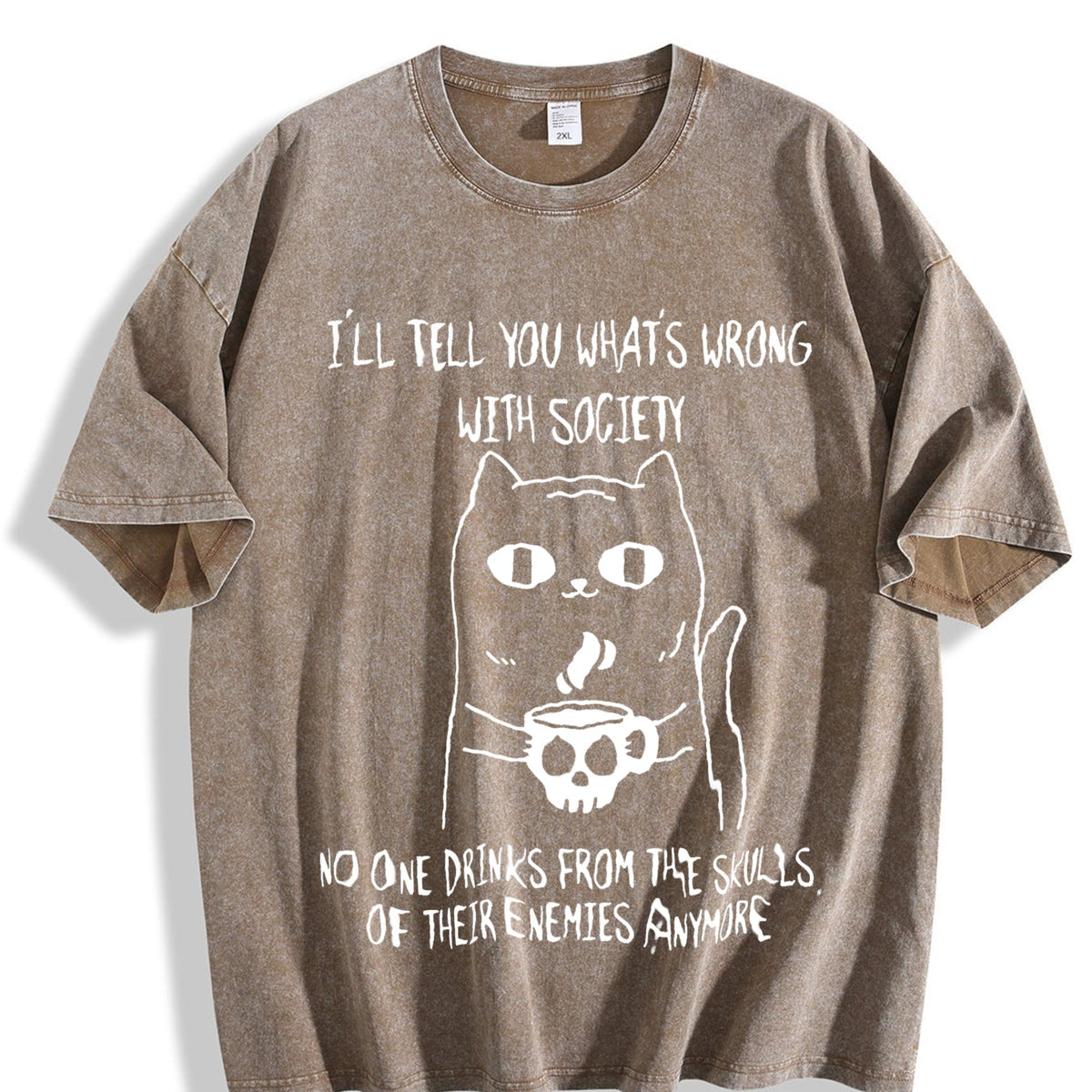 Product Black Cat Holding Skull Cup With I'll Tell You Vintage Washed T-Shirt