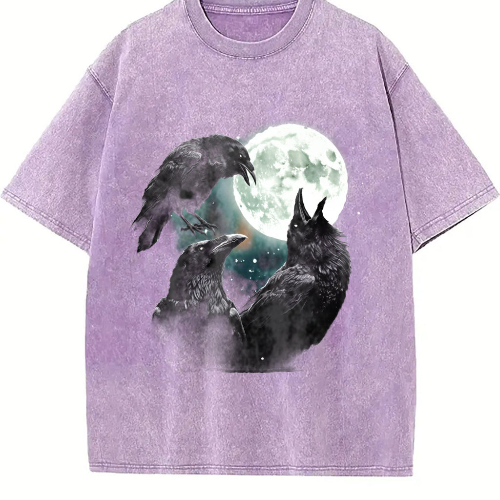 Raven Howling To Moon Vintage Washed T-Shirt product image 6