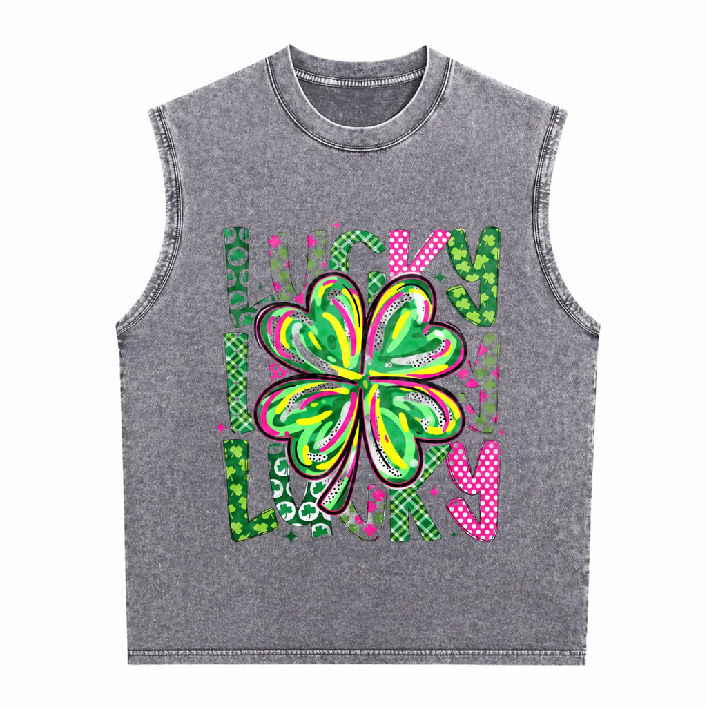 Lucky Shamrock St Patrick's Day Men's Washed Tank Top