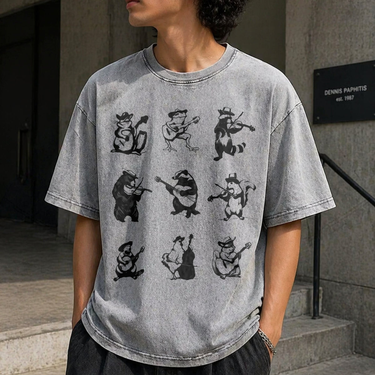 Animals Playing Music Funny Vintage Washed T-Shirt product image 5