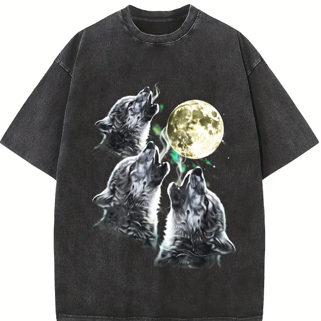 Baby Wolf Howling To Moon 90s Vintage Washed T-Shirt product image 2