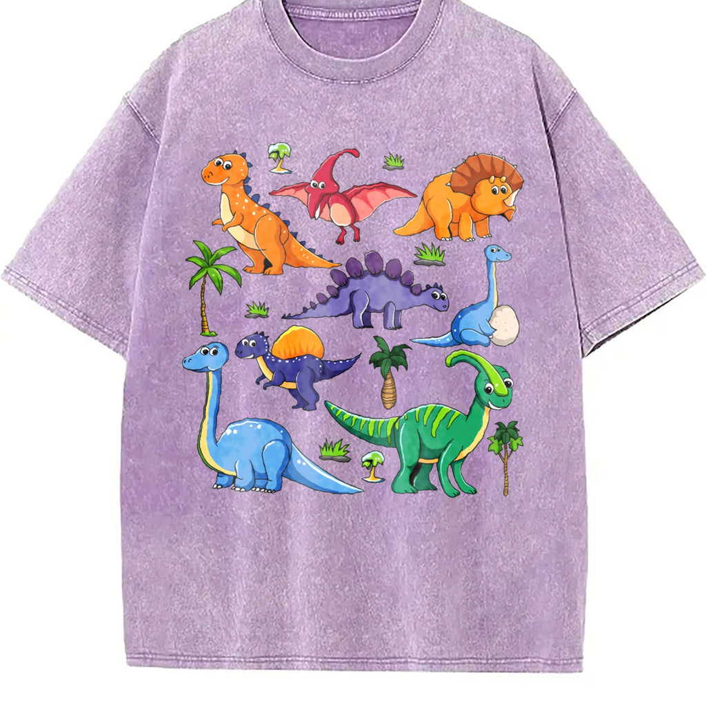 Dinosaur World Cartoon Short-sleeved Vintage Washed T-Shirt product image 6