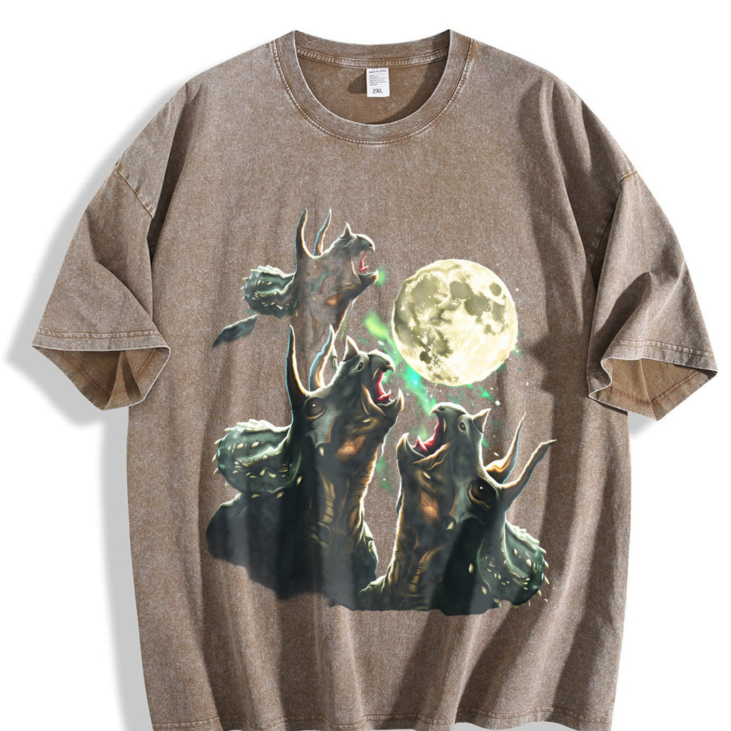 Triceratops Howling To Moon 90s Vintage Washed T-Shirt product image 3