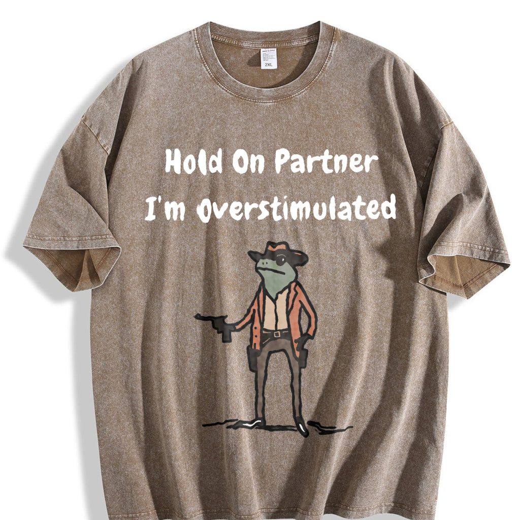 Hold On Partner I'm Overstimulated Vintage Washed T-Shirt product image 3