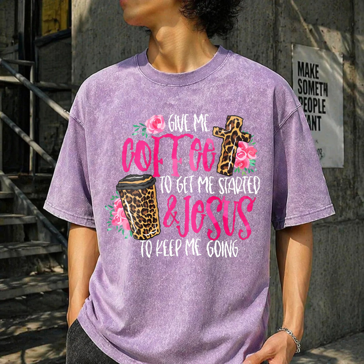 Funny Coffee & Faith - & Jesus Pink On Black Vintage Washed product image 6