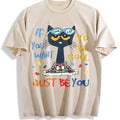 Cartoon Cat Blue-framed Glasses Vintage Washed T-Shirt product image 1