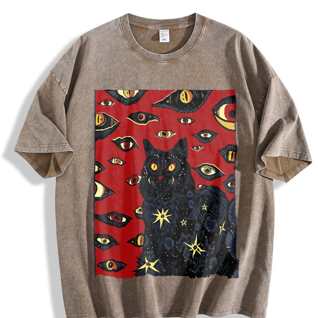 Cat And Red Eyes Vintage Washed T-Shirt product image 3