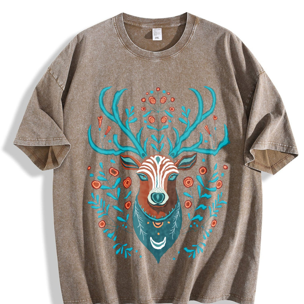Animal With Faux Deer Head Vintage Washed T-Shirt product image 3