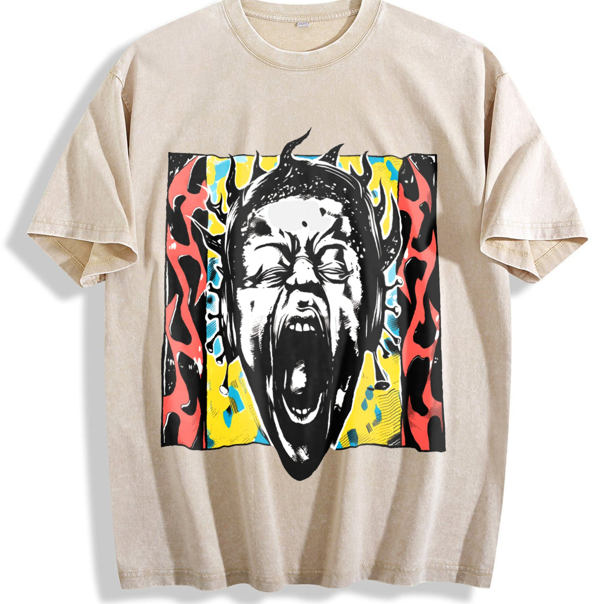 Unique Punk Flame Screaming Face Vintage Washed T-Shirt product image 1