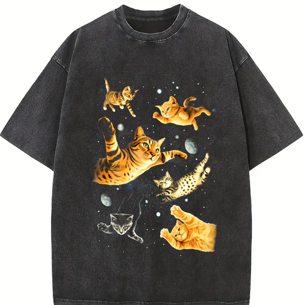 Cats In Galaxy Space Vintage Washed T-Shirt product image 2